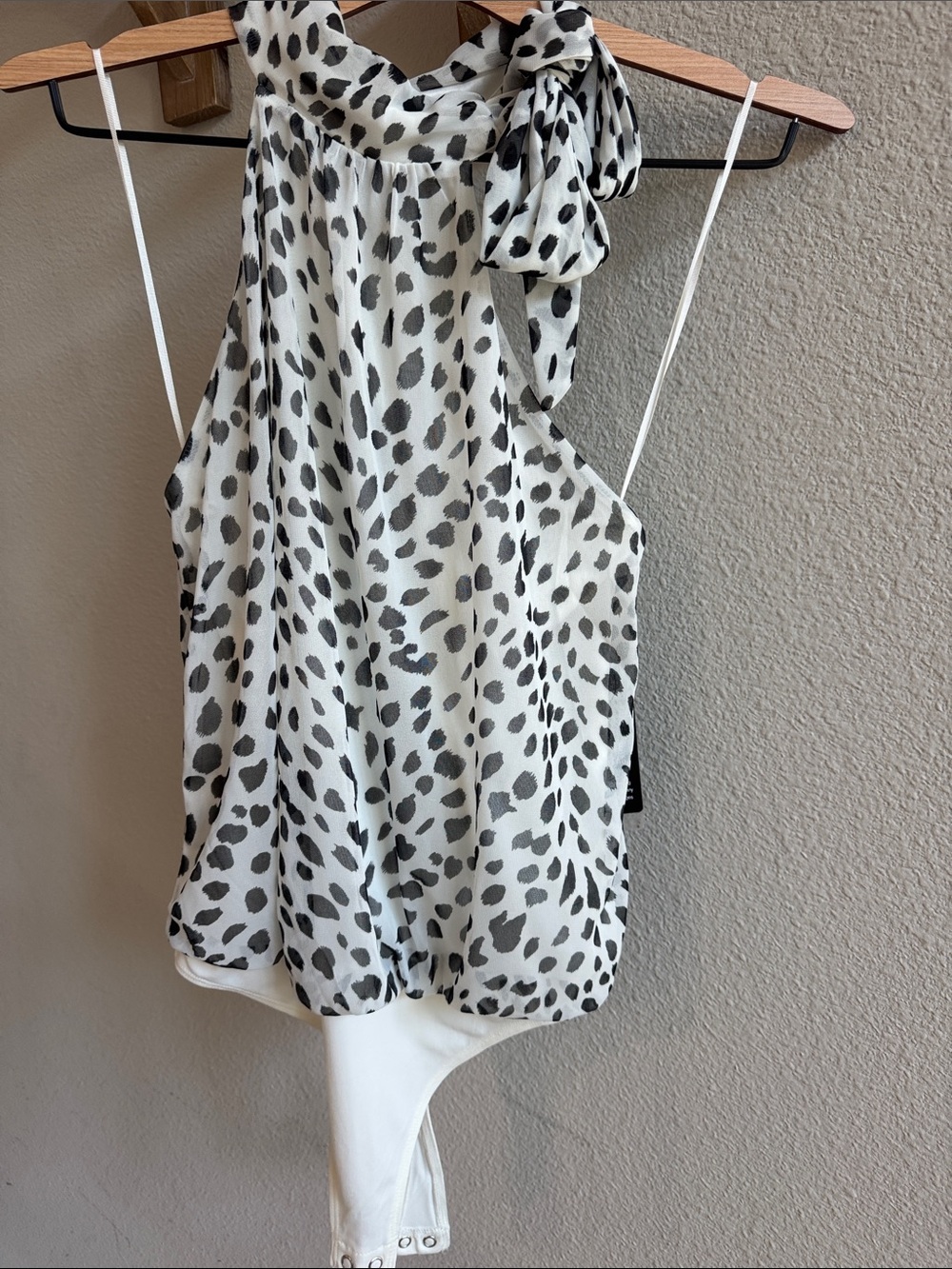 Express White and Black Animal Print Halter Bodysuit XS NWT